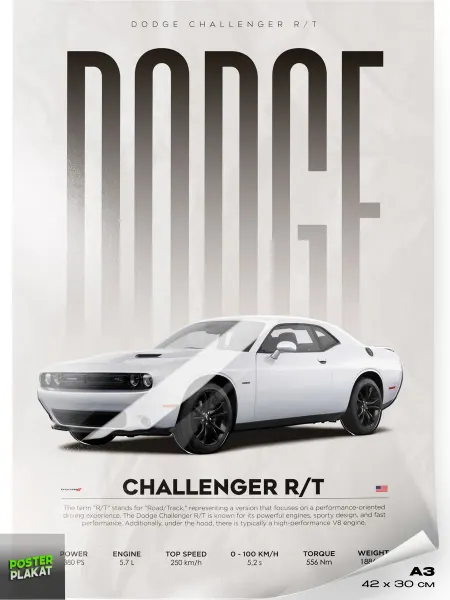 Постер Плакат Постер на стену с машиной Dodge Challenger RT Додж А3