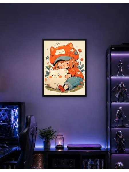 Postersbase Арт-постер Иллюстрация сна девушки и кошки 30x40