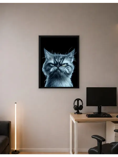 Postersbase Арт-постер Портрет сварливого кота на черном фоне 30x40
