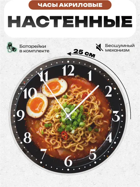 Пиксель Плейс Часы Настенные Часы настенные интерьерные для кухни 25 см еда рамен