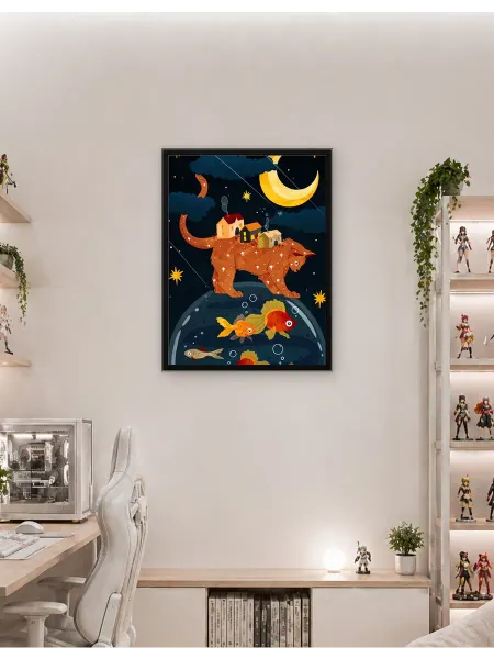 Postersbase Постер Сюрреалистический кот с домиками и аквариумом 30x40