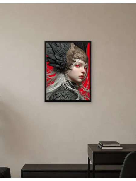 Postersbase Постер Красноглазая женщина в головном уборе с перьями 30x40