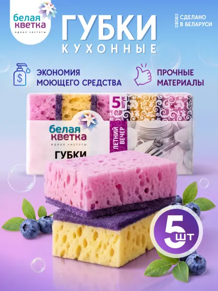 БЕЛАЯ КВЕТКА Губки для посуды большие крупнопористые набор 7 штук
