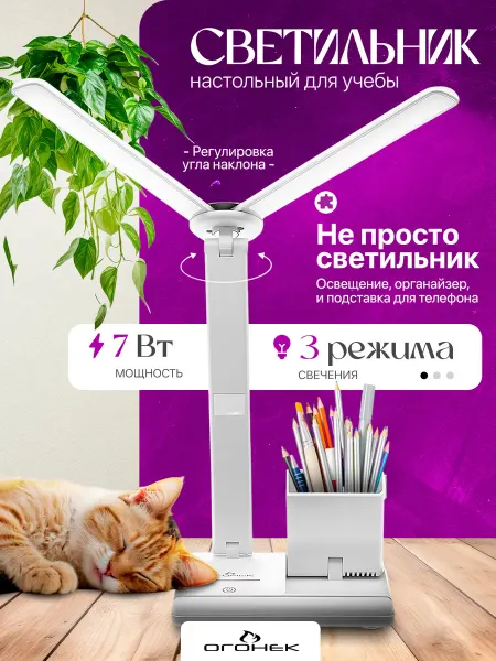 Настольная лампа LED с органайзером для учебы