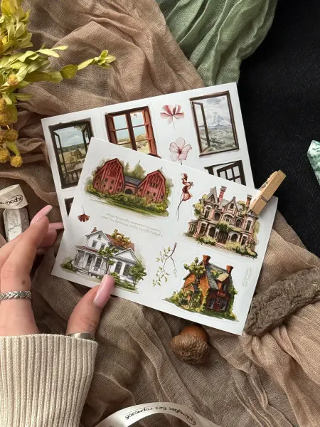 Рози и край чудес Весенние наклейки для блокнота и скрапбукинга «домики»