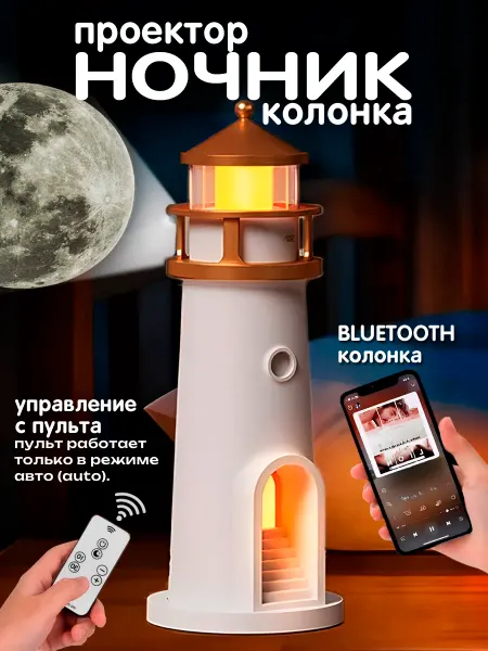 Ночник проектор маяк Блютуз колонка
