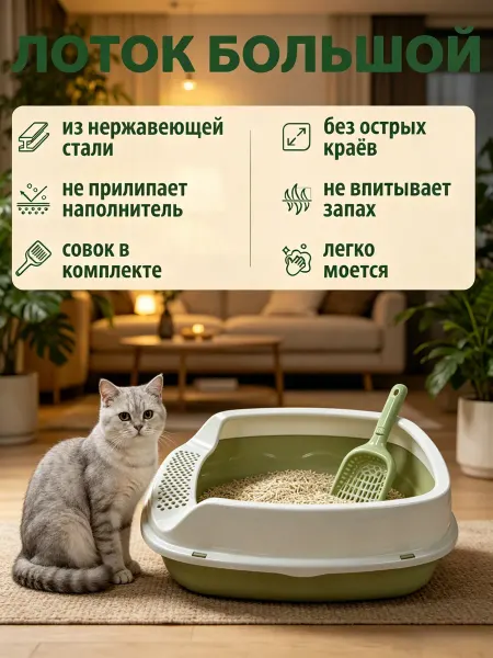 DDSTYLE Кошачий туалет с высокими бортами Просторный