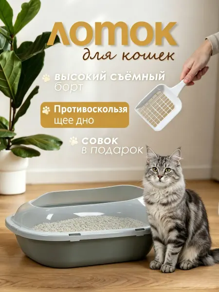 DUVO+ Лоток для кошек большой с высоким бортом и решеткой