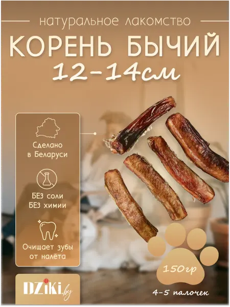 Dziki.by Корень бычий 12-14см 150гр сушеное лакомство для собак