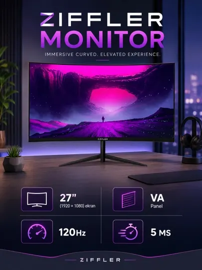 Монитор ZIFFLER 27ZC100 27″ Изогнутый, Full HD (1920×1080), VA, 100 Гц, HDMI + VGA