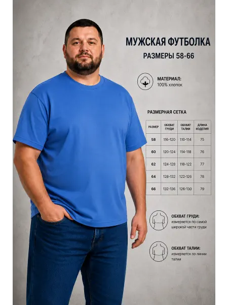 GOLD M Футболка больших размеров из хлопка однотонная